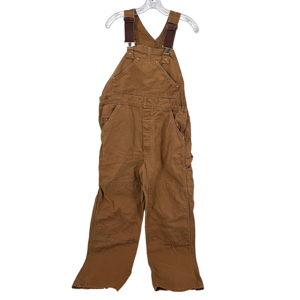 Carhartt Vintage USA Made Brown Duck Canvas Double Knee Bib Overalls 40x29